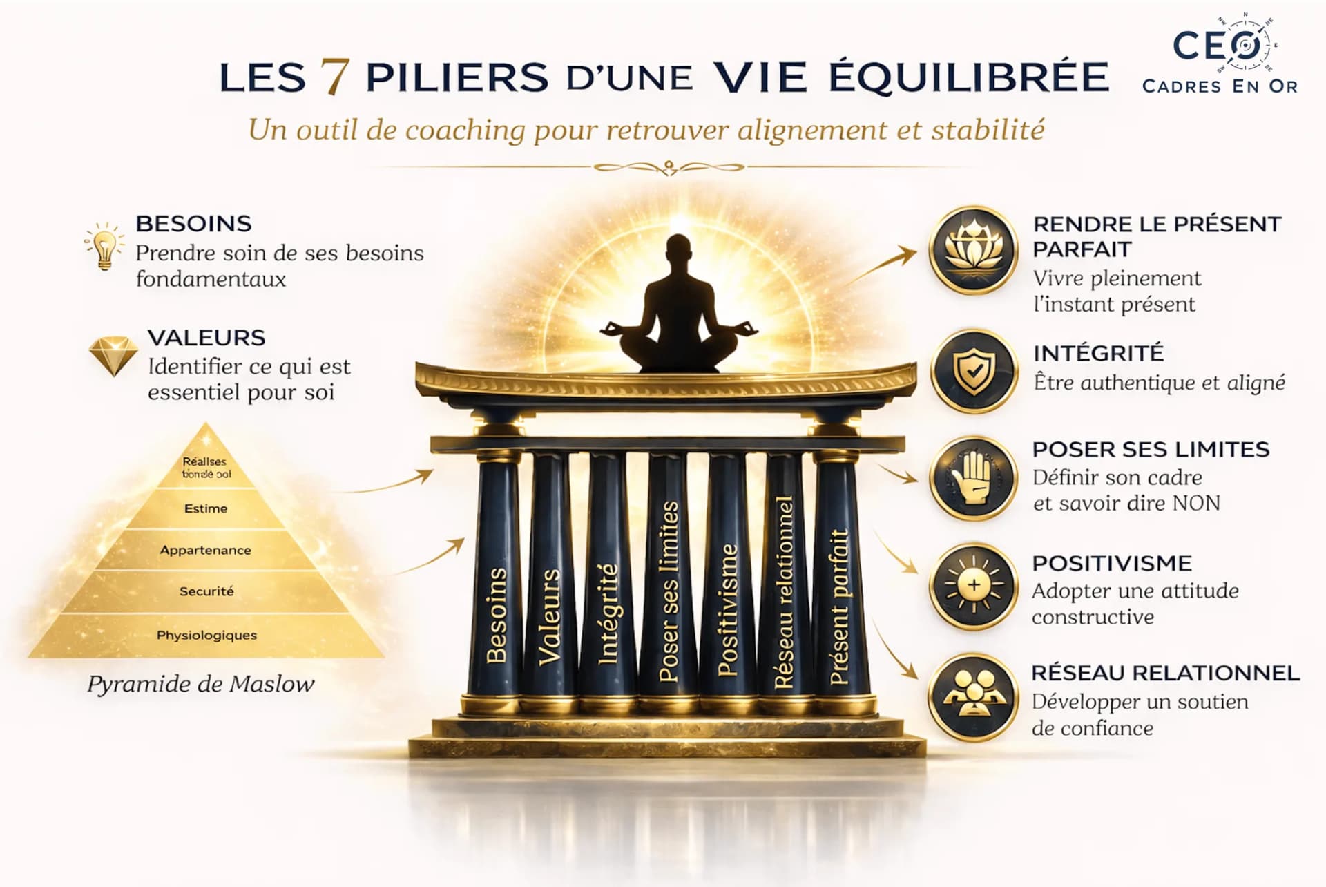 Schema les 7 piliers d’une vie équilibrée Coaching